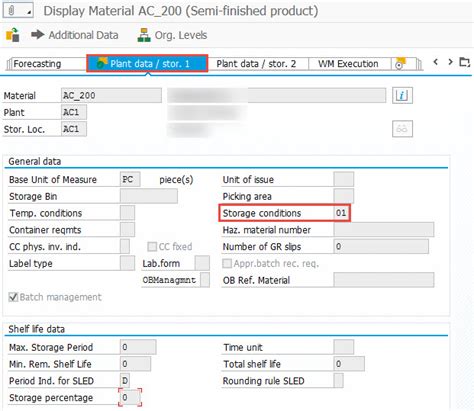 storage condition in sap.